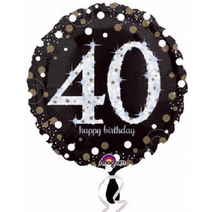 Black & Gold Sparkle 40th Birthday Balloon Black & Gold Sparkle 40th Birthday Balloon